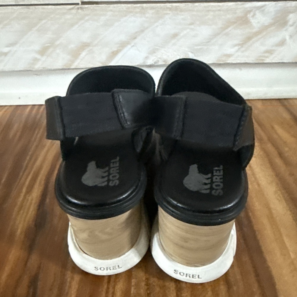 Sorel Black Joanie Wedge Sandals | Women's Leather Slingback 7.5 Fast Shipping - Picture 7 of 12
